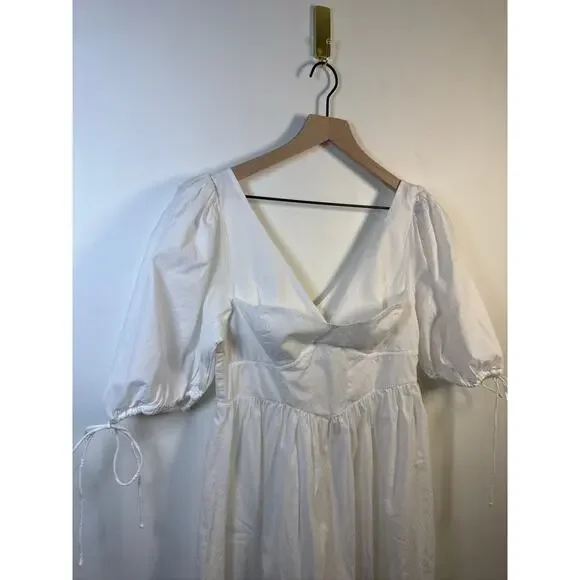 For Love & Lemons Jocelyn Midi Organic Cotton Midi Dress in White, Medium - Picture 4 of 8